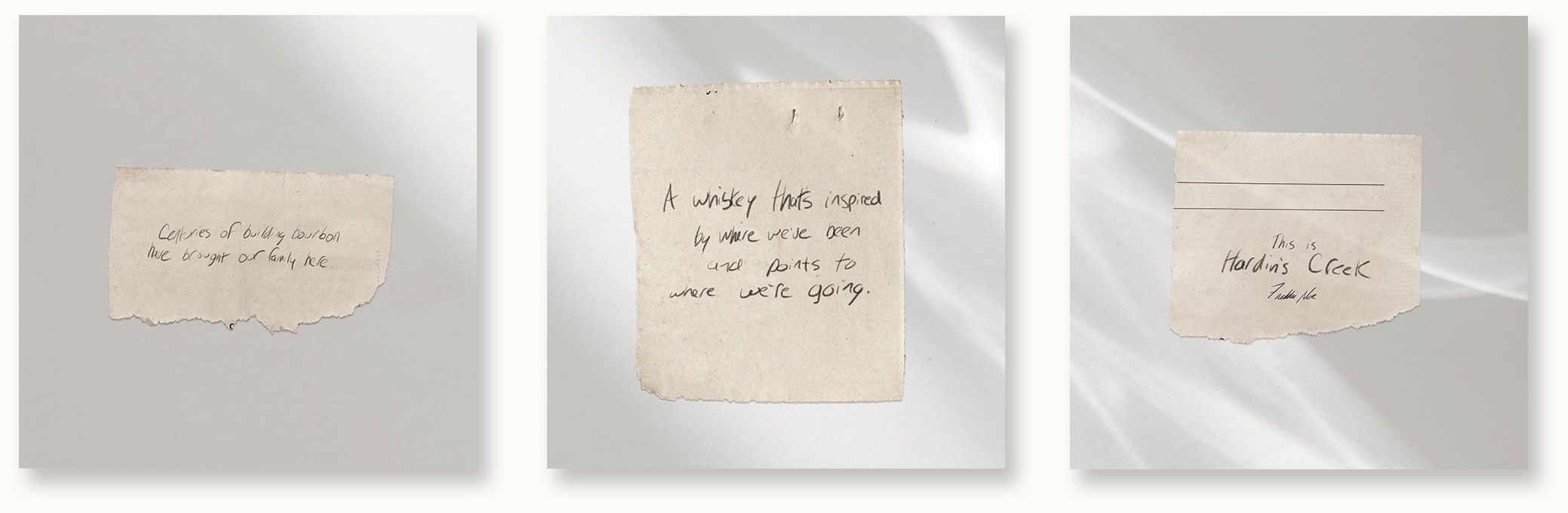 Handwritten notes from Freddie Noe teasing the Hardin's Creek launch